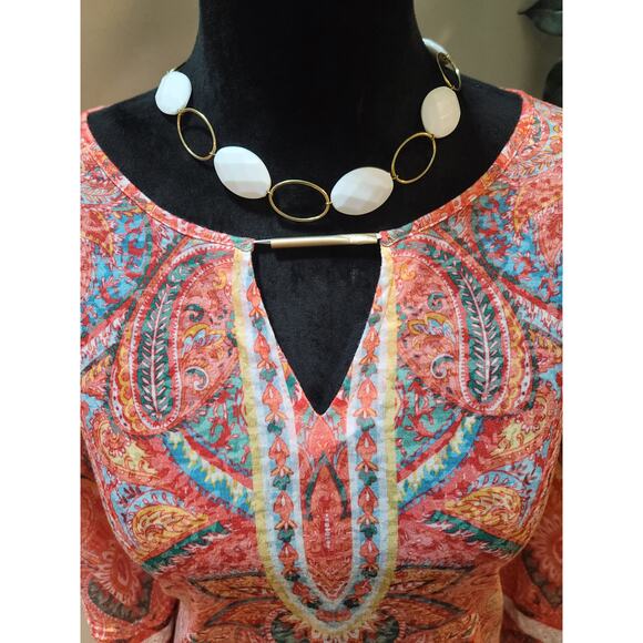 Ruby Rd Blouse Women's Large Multicolor Paisley Print Long Sleeve Tunic Top - Picture 8 of 14